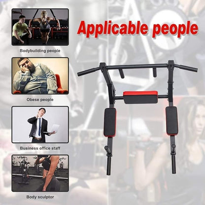 ptlsy Wall Mounted Pull Up Bar Multifunctional with Multi-grip Chin Up Bar Heavy Duty Dip Station for Home Gym Indoor Workout, Fitness Equipment, Dip Stand Supports to 440 Lbs