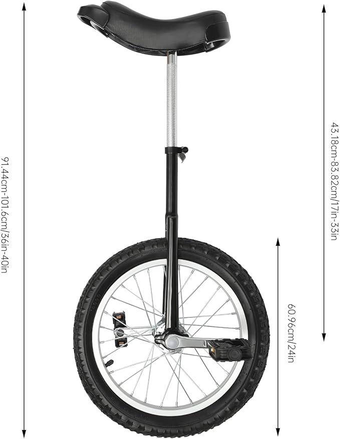 16/24 Inch Wheel Unicycle with Steel Rim, Unicycle Electric Wheel Skidproof Mountain Tire Cycling Sports Exercise with Adjustable Seat, Adults Kids Outdoor Sports Fitness Exercise Tool