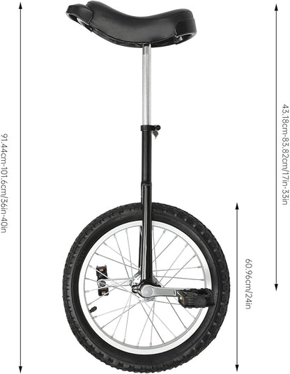 16/24 Inch Wheel Unicycle with Steel Rim, Unicycle Electric Wheel Skidproof Mountain Tire Cycling Sports Exercise with Adjustable Seat, Adults Kids Outdoor Sports Fitness Exercise Tool