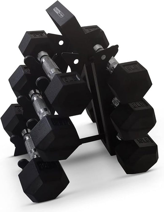 HolaHatha Hexagonal Dumbbell Weights Set, Home Gym Equipment Set, Portable Weighted Exercise Dumbbells for Fitness, Training, and Lifting Workouts