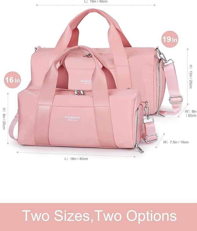 Sports Small Gym Bag for Women Girls, Cute Mini Duffle Bag with Wet Pocket & Shoes Compartment, Personal Item Travel Workout Bag, 16"-Small, Pink