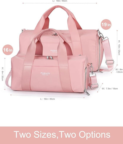 Sports Small Gym Bag for Women Girls, Cute Mini Duffle Bag with Wet Pocket & Shoes Compartment, Personal Item Travel Workout Bag, 16"-Small, Pink