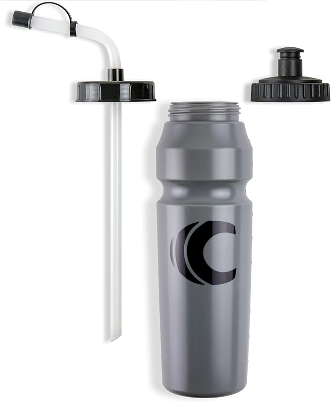 Cannon Sports 1 Liter Sports Water Bottle, BPA-Free, 34 Oz Capacity, Large Mouth, 2 lids (Straw and Squeeze), Great For Helmet Sports Such As Hockey, Lacrosse, Football, Boxing (2 Pack) (Gray)
