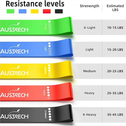 Exercise Resistance Bands for Working Out Set of 5 for Women and Men, Stretch Bands for Exercise, Physical Therapy, Arms Legs Booty Workout, Stretching, Home Fitness