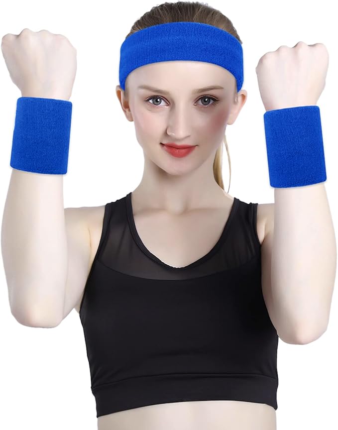 ONUPGO Sweatband Set Sports Headband Wristband Set Sweatbands Terry Cloth Wristband Wrist Sweatband Headbands Moisture Wicking Sweat Absorbing Head Band