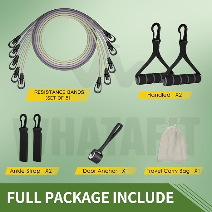 WHATAFIT Resistance Bands Set with Handles - Exercise Bands Home Gym Strength Training Equipment, Includes Door Anchor & Ankle Straps for Full Body Workout Bands, Physical Therapy