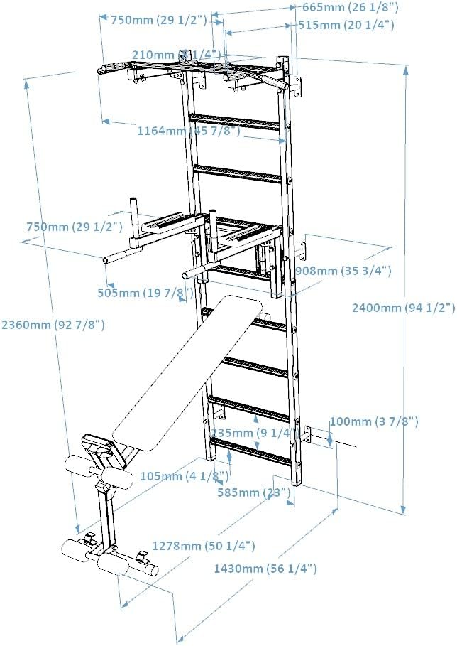 Wooden Swedish Ladder Wall Stall Bar - Indoor Chin Up Bar Workout Equipment for Home Exercise, Physical Therapy, Gymnastics, Fitness