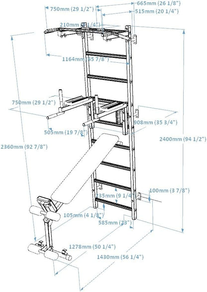 Wooden Swedish Ladder Wall Stall Bar - Indoor Chin Up Bar Workout Equipment for Home Exercise, Physical Therapy, Gymnastics, Fitness