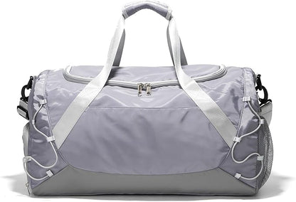 Gym Bag for Women Men Duffle Bag for Travel with Shoes Compartment and Wet Pocket Small Carry on Weekender Bags for Sports Overnight Fitness Yoga Dance Workout Swimming Hospital Tote (Grey)