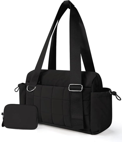 VUUDH Mini Gym Bag for Women Puffy Bag, Small Gym Bag with Coin Wallet, Lightweight Gym Tote Bag for Fitness, Work, Travel, Daily Commute,Black
