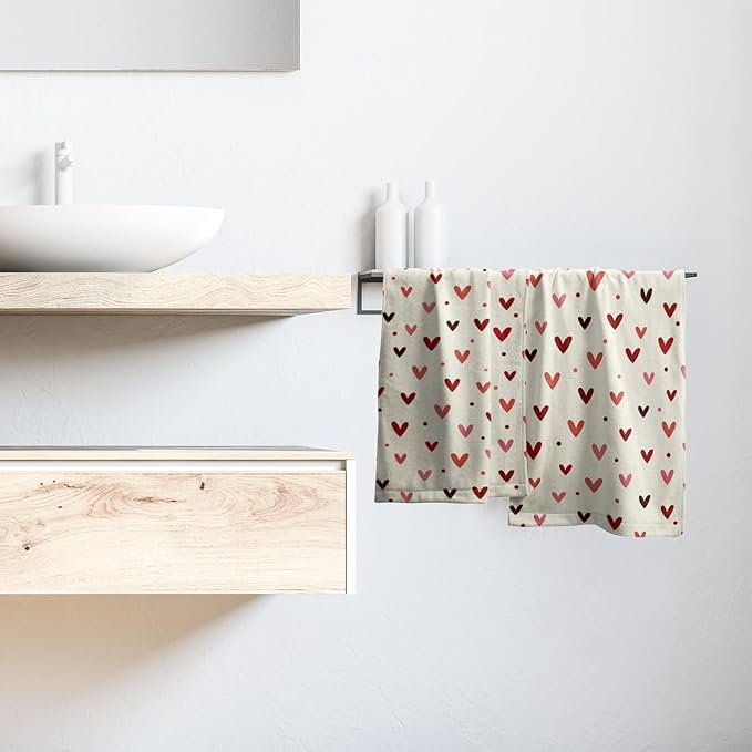 Valentine's Hand Towels Set of 2 Pink Red Love Heart Dot Decor Kitchen Towels 28’’x14’’Happy Holiday Wedding Anniversary Beige Dish Towel Super Soft Tea Towels for Bathroom Gym Spa