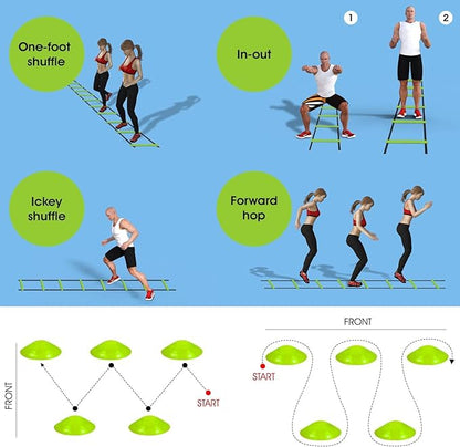 Yes4All Agility Ladder Lime 12 Rung + Agility Cone Lime 12pcs and Agility Hurdle Set, Ultimate Speed Training Equipment, Agility Obstacle Training, Pet Outdoor Games, Included Carry Bag