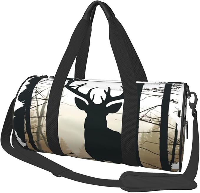 Sports Gym Bag for Women Men Travel Duffel Bag Tote Weekender Bag Carry on Overnight Bag for Travel Swimming Fitness Workout Sports Deer Silhouette Duffle Bag