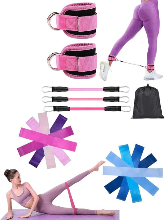 11 Piece Ankle Resistance Bands Set with Cuffs for Women Glute Workout Equipment Butt Lift Leg Training Home Gym Exercise Loops 5 Gradient Levels Booty Builder Kit