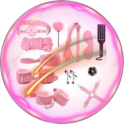 The Home Gym Exercise Set Includes 12 Different Accessories, Including Adjustable Aerobic Exercise Equipment for Both Men and Women-Q (Pink)