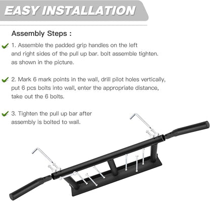 ATENTO Pull Up Bar, Chin Up Bars Ceiling Mount, Workout for Home Gym, Beam, Crossfit - Heavy-Duty, Foam Grip, Easy installation