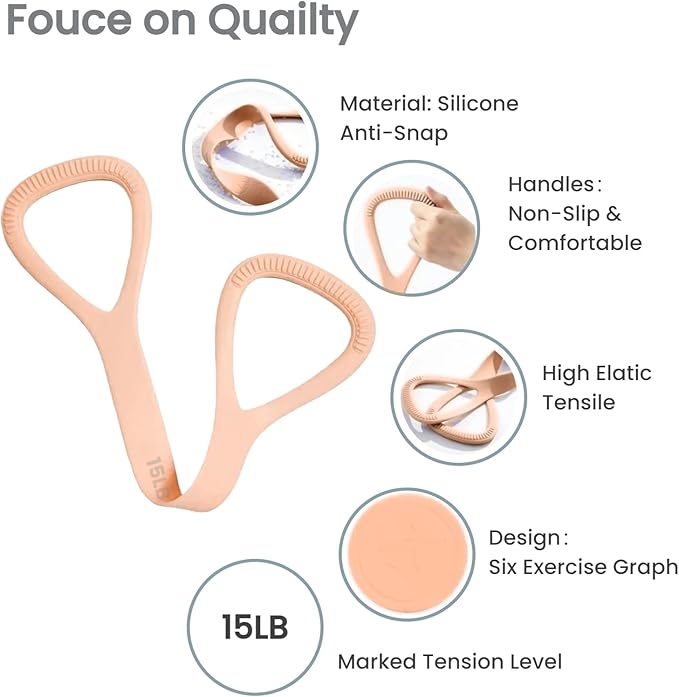 Figure 8 Resistance Band with Handles, Silicone Exercise Bands for Physical Therapy, Arm Shoulder Back Chest Workout, Portable Home Fitness Stretching Equipment for Yoga & Pilates