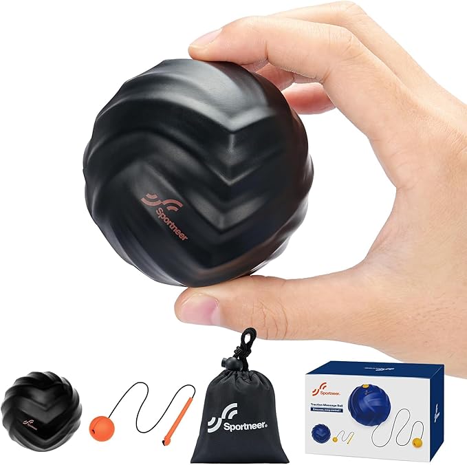 Sportneer Massage Lacrosse Ball with String, Deep Tissue Massager for Back Myofascial Release, Shoulder Trigger Point Therapy & Foot Plantar Fasciitis, Free Relax for Whole Body, Greasy Black