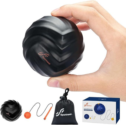 Sportneer Massage Lacrosse Ball with String, Deep Tissue Massager for Back Myofascial Release, Shoulder Trigger Point Therapy & Foot Plantar Fasciitis, Free Relax for Whole Body, Greasy Black