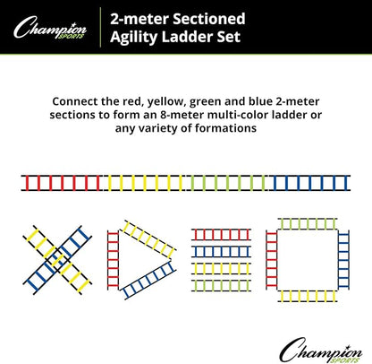 Champion Sports Sectioned Agility Ladder Set, Red/Yellow/Blue/Green, 6.5" x 16" Wide
