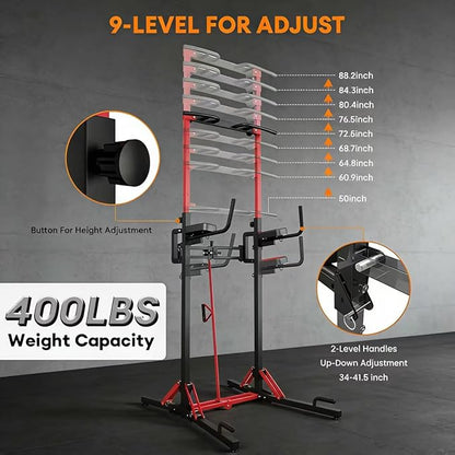 ONETWOFIT Foldable Power Tower Pull Up Bar Station, Multi-Function Adjustable Height Pull Up Dip Station for Gym Workout, Strength Training Fitness Equipment, Pull Up Stand Pro 400LBS/Pro Max 600LBS