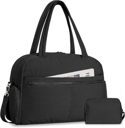 Sports Gym Bag for Women, Lightweight Travel Duffle Bags with Shoe Compartment & Wet Pocket, Weekender Overnight Bag Fitness Workout Bag with Toiletry Bag (Black)
