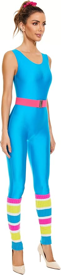 MIAIULIA Womens 80s Workout Costume Outfit 80s Accessories Set Leotard Neon Legging Headband Wristbands Set