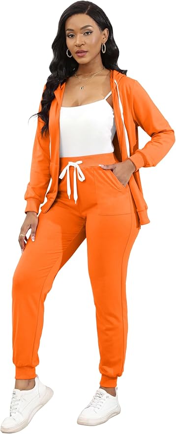 CLOCOR Track Suits for Women Set - Casual 2 Piece Outfits Sweatsuit Pocket Hoodies Long Sleeve with Patchwork Pants Set