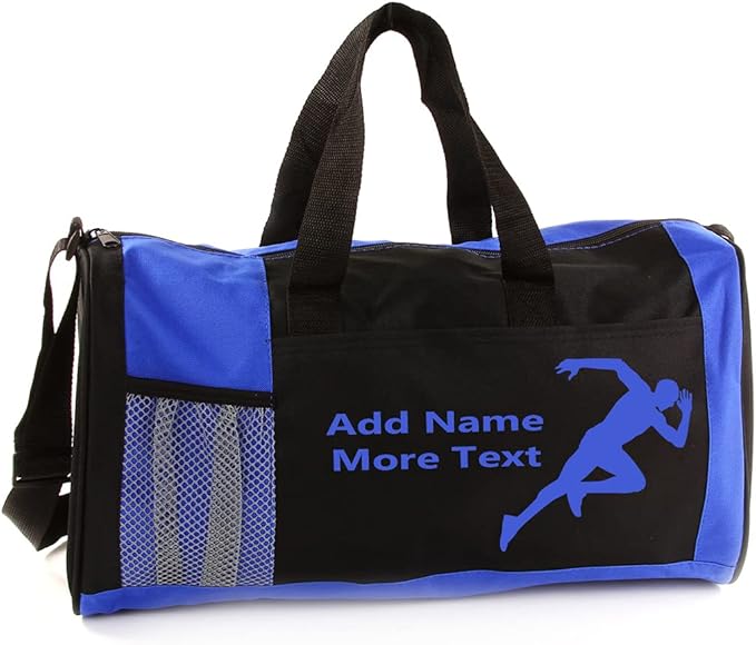 KishKesh Personalized Sport Duffel Bag – Ideal for Track Runner, Gym, Travel, Training & Workout Essential for Male – Durable, Customizable Name & Text for Kids and Adults – Blue, 18" X 10" X 8"