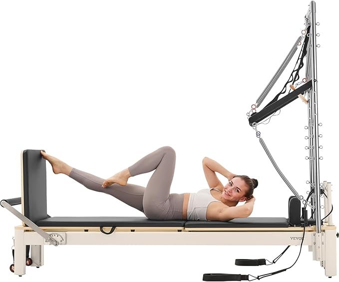 VEVOR Pilates Reformer Accessories for Home Gym, Include Reformer Box/Chair/Spine Corrector/Wall Mounted Machine/Jump Board/Foldable & Dual Resistance Springs