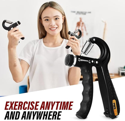 Hand Grip Strength Trainer with Adjustable Resistance 10-130lbs (4.5-59kg), Forearm Hand Grip Strength Exerciser for Muscle Building, Injury Recovery, and Therapy Stress Relief, Black