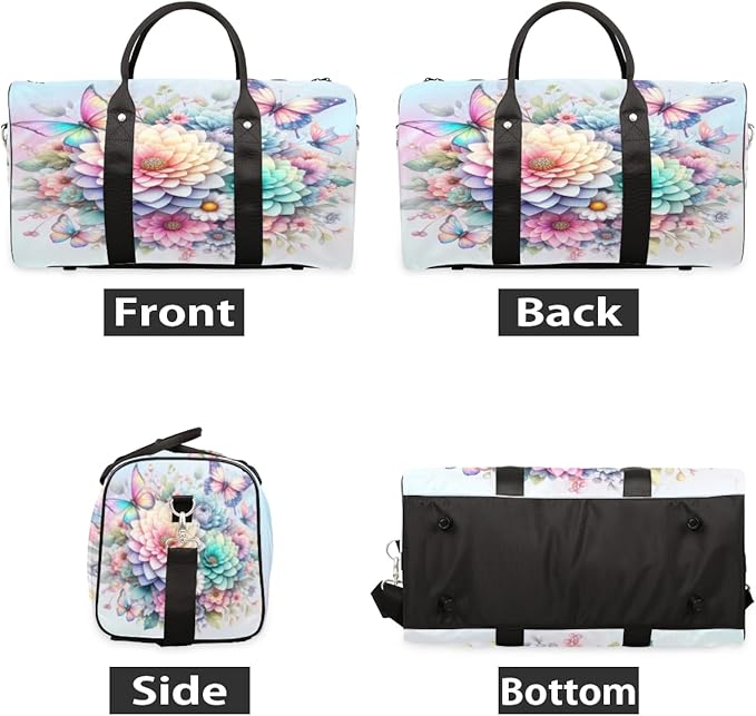 Travel Duffel Bag Rainbow Flower Sport Tote Gym Bag Waterproof Foldable Carryon Weekend Overnight Training Handbag Sports Duffle Bags for Women Men Boys Girls