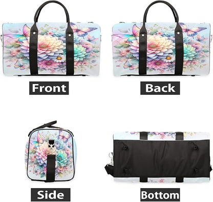 Travel Duffel Bag Rainbow Flower Sport Tote Gym Bag Waterproof Foldable Carryon Weekend Overnight Training Handbag Sports Duffle Bags for Women Men Boys Girls