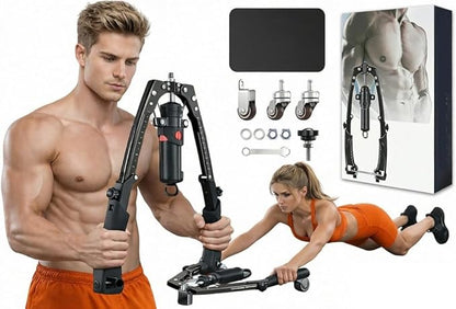 Twister Arm Trainer,with Adjustable Hydraulic Resistance 22-440LBS,3-in-1 Chest Expander Arm Exerciser with Ab Roller Wheel,Home Gym Equipment for Chest,Arms,Shoulders & Abdominal Workout,Black