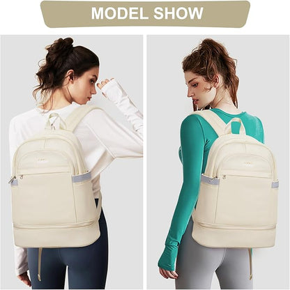coofay Gym Backpack For Women Men Dance Sports Backpack With Shoe Compartment Waterproof Travel Backpacks Gym Bag Beige