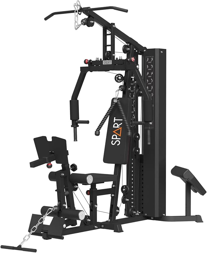 SPART Home Gym Station,Multifunctional Home Gym Workout Equipment,with 160LBS Weight Stack for Leg Press & Chest Fly, All in One Exercise Equipment Full Body Strength Training with Pulley System