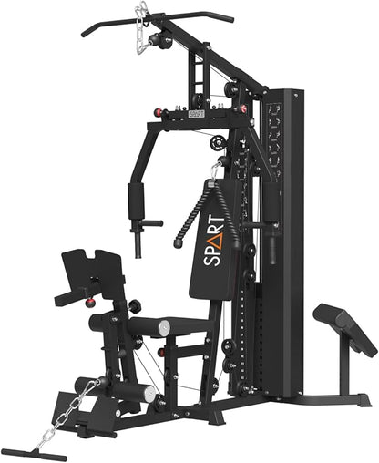 SPART Home Gym Station,Multifunctional Home Gym Workout Equipment,with 160LBS Weight Stack for Leg Press & Chest Fly, All in One Exercise Equipment Full Body Strength Training with Pulley System