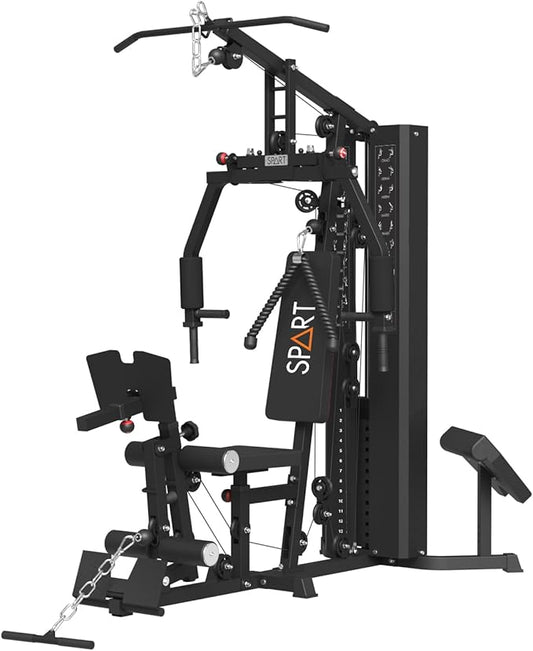 SPART Home Gym Station,Multifunctional Home Gym Workout Equipment,with 160LBS Weight Stack for Leg Press & Chest Fly, All in One Exercise Equipment Full Body Strength Training with Pulley System