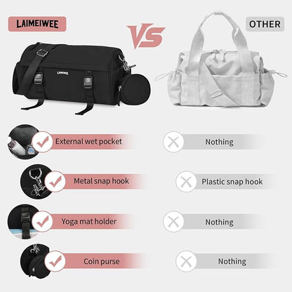 Small Gym Bag for Women Men, Mini Crossbody Travel Duffle Bag with Wet Compartment and Yoga Mat Strap, Compact Workout Bag for Sports Dance Swimming, Daily Commuting (Black)