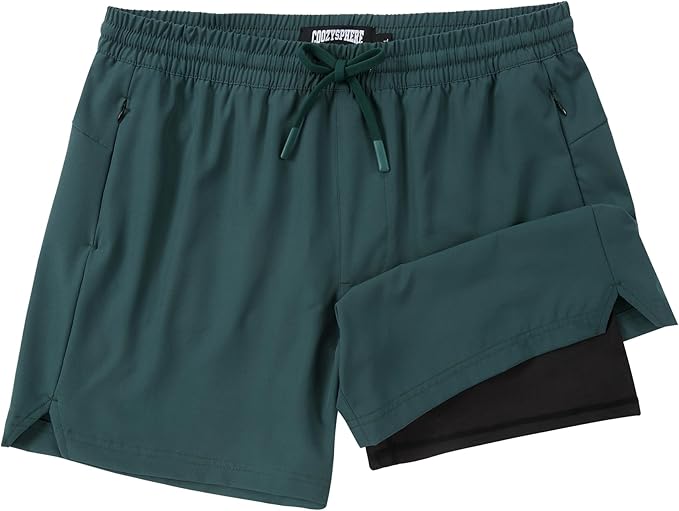 Men 2 in 1 Running Shorts with Compression Liner 5" 7" Quick Dry Workout Athletic Shorts with Pockets Towel Loop