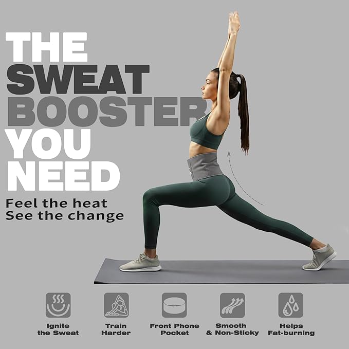 Waist Trimmer Belt for Men & Women – Silver Ion Sweat Belt, Anti-Slip Sauna Trainer, With Pocket & Precision Fit