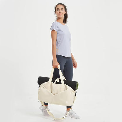 Ceneda 20" Gym Bag for Women with Wet Pocket & Shoe Compartment, Lightweight Duffel Waterproof Carry On Duffle for Travel, Yoga, Overnight (Ivory)