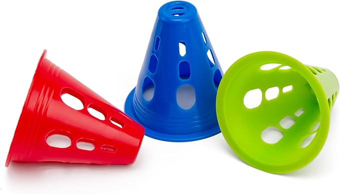 Famgee 3 Inch Plastic Windproof Slalom Cones Inline Roller Skating Cones Pile Cup Roadblocks Traffic Road Cones Set with Holes for Skate Practice Sport Training