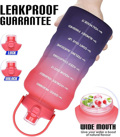HydroPal 1 Gallon Water Bottles with Straw, 128 oz Water Bottle BPA Free Innovative 2-IN-1 Lid Gym Bottle with Times to Drink Motivational, Large for Sports Fitness Camping Water Jug （13.8X5.5 inch）