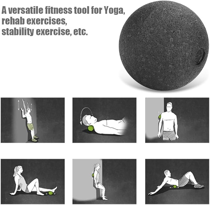 EPP Yoga Foam Roller Massage Ball Set High Density Muscle Recovery Tool for Yoga Rehabilitation Stability Exercises Black Color 30x15cm 11.8x5.9inch (8CM Single Ball)