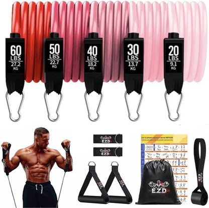 Resistance Bands Set, 200 lbs Heavy Duty Exercise Bands by EZD, Includes Handles, Door Anchor and Ankle Straps, for Home Workout, Strength Training, Physical Therapy, Full Body Workout