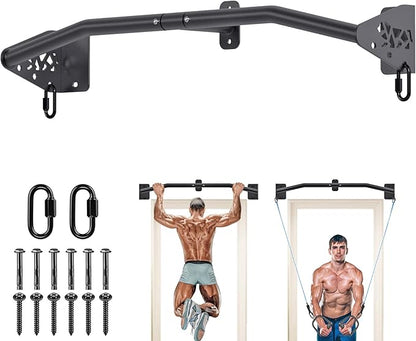 SELEWARE Heavy Duty Wall Mount Pull Up Bar, Joist Mount Chin Up Bar for Doorway, Sturdy Steel Construction, w/Resistance Band Hooks, Fits 32"/36" Wall Studs for Home Gym Strength Training