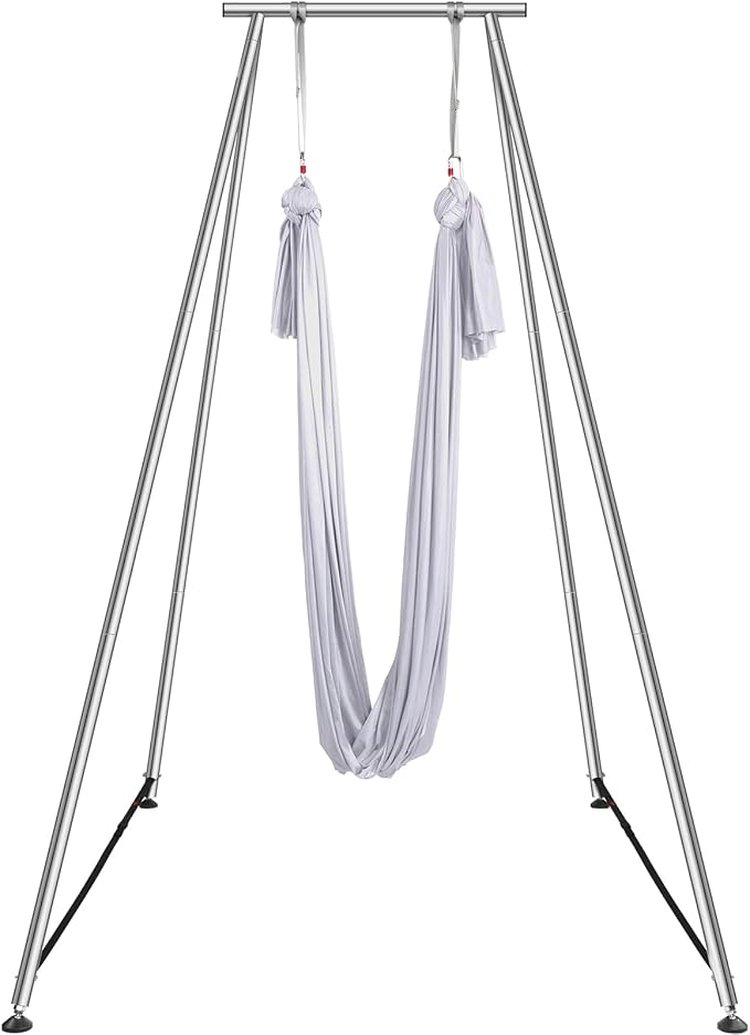 VEVOR Yoga Stand Frame, Max 441-551 lbs Load Swing Stand, Triangular Structure Aerial Rig, Aerial Silk Stands with Yoga Hammock, Standard & Height-Adjustable Version