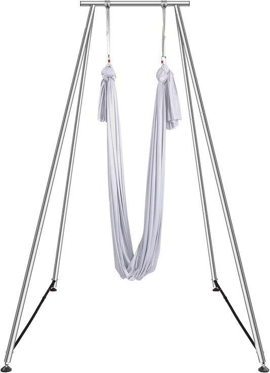 VEVOR Yoga Stand Frame, Max 441-551 lbs Load Swing Stand, Triangular Structure Aerial Rig, Aerial Silk Stands with Yoga Hammock, Standard & Height-Adjustable Version
