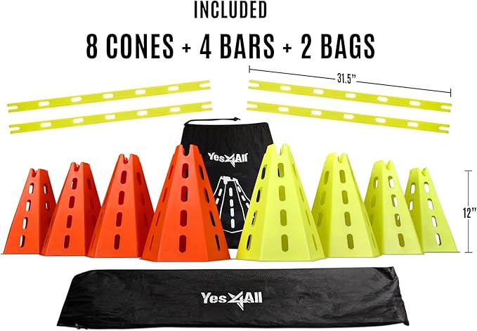 Yes4All Agility Ladder and Agility Hurdle Cone Set, Ultimate Speed Training Equipment, Agility Obstacle Training, Pet Outdoor Games, Included Carry Bag